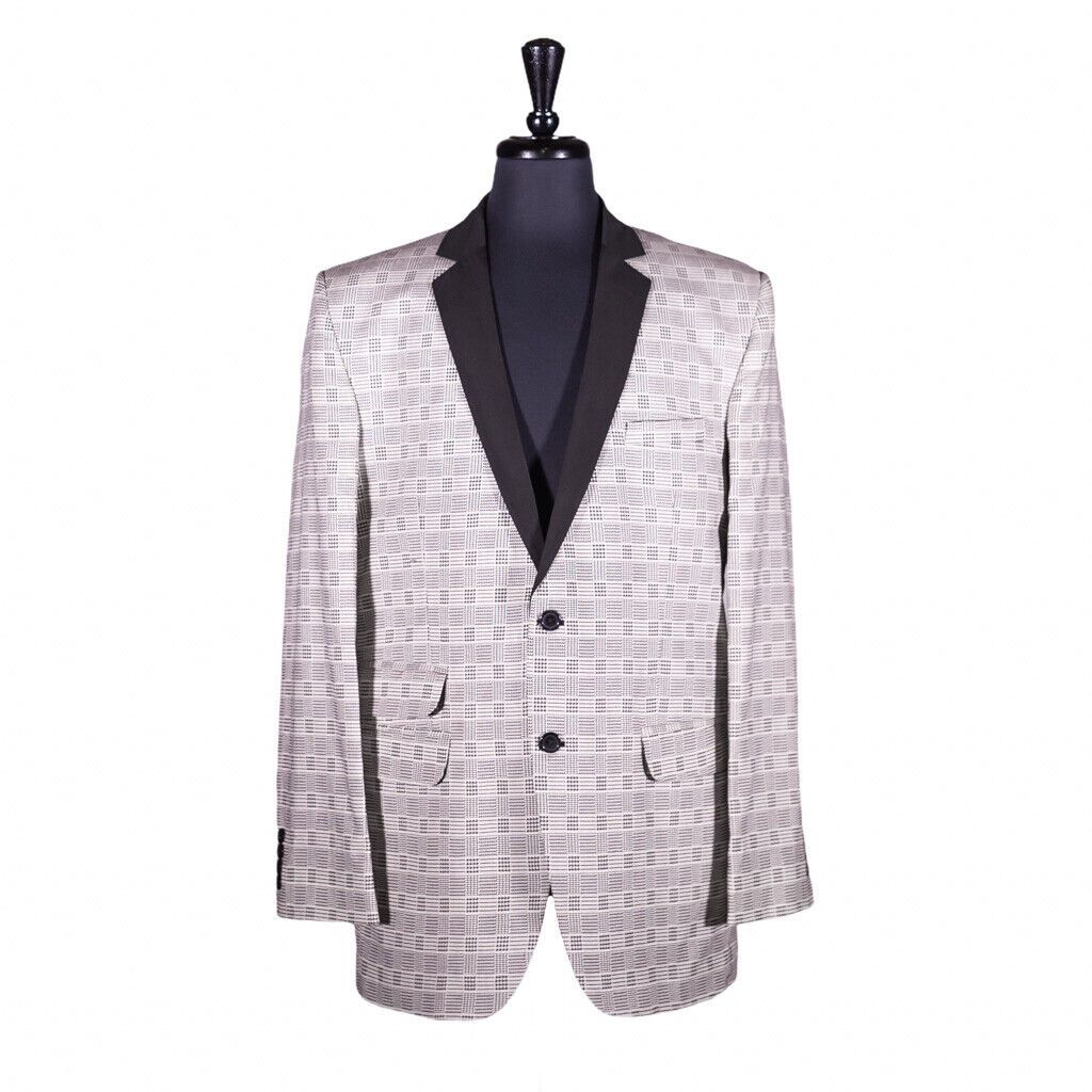 Mens Blazer White Black Geometric Dress Formal Tuxedo Suit Jacket Sport Coat 42r